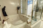 Master en-suite double Jacuzzi style hot tub with shower